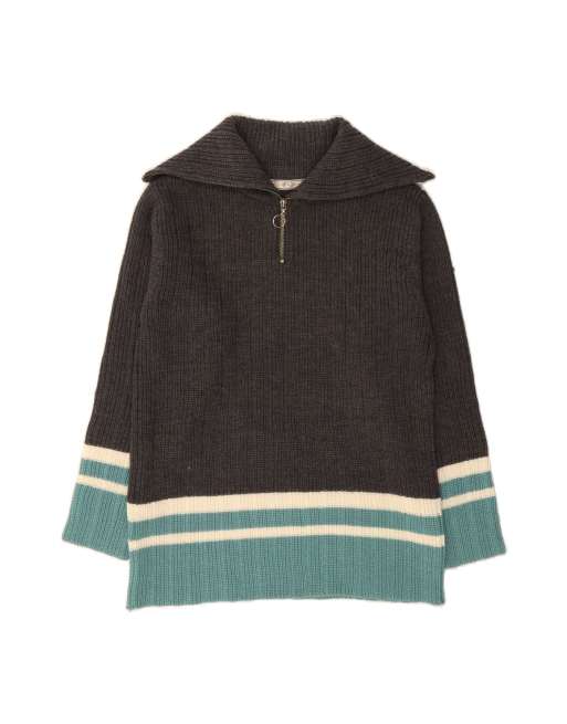Vintage Lotto Zip Neck Jumper Sweater UK 14 Medium In Grey Colourblock