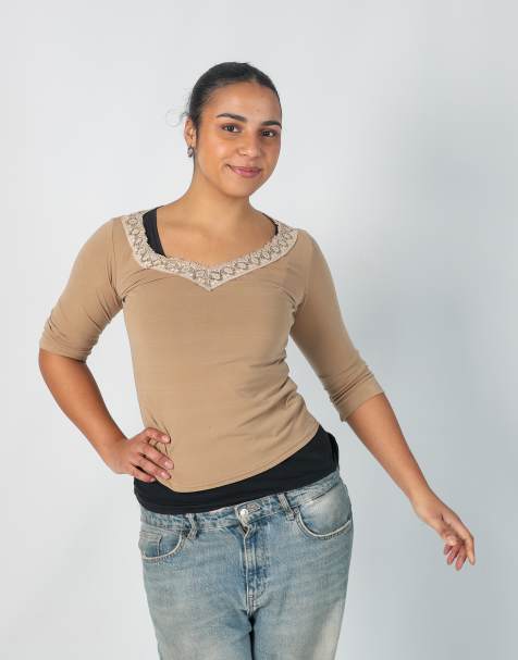 Vintage Lucy Paris S long sleeve top in tan - view 1