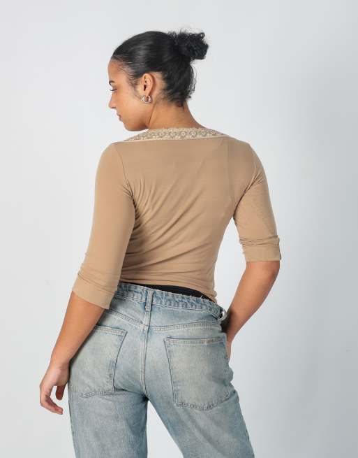 Vintage Lucy Paris S long sleeve top in tan, 2 of 4