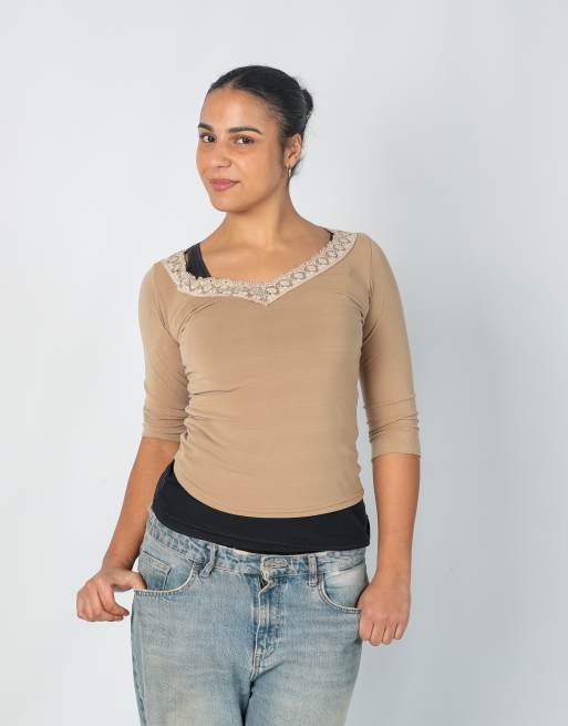 Vintage Lucy Paris S long sleeve top in tan, 3 of 4