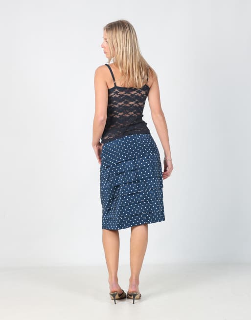 Vintage Luisa Spagnoli M woven midi skirt in blue, 3 of 4