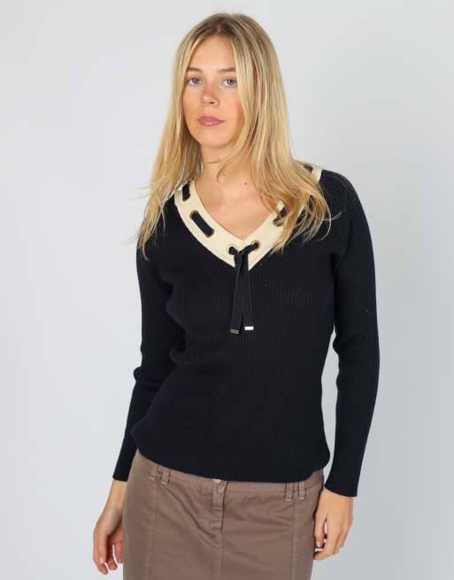 Vintage Luisa Spagnoli S knitted jumper in navy blue