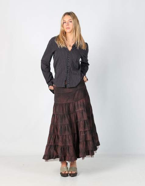 Vintage Luisa Spagnoli S woven maxi skirt in brown - view 1