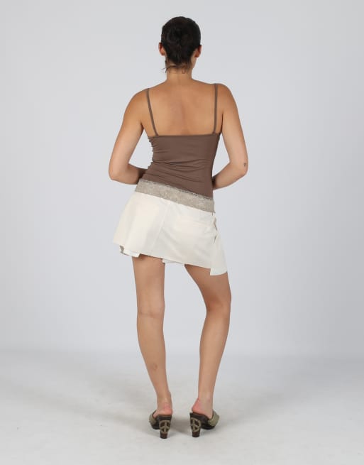 Vintage Lumina S woven mini skirt in cream, 3 of 4