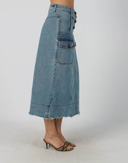 Vintage Made in Italy 6 denim maxi skirt in light blue, 2 of 4