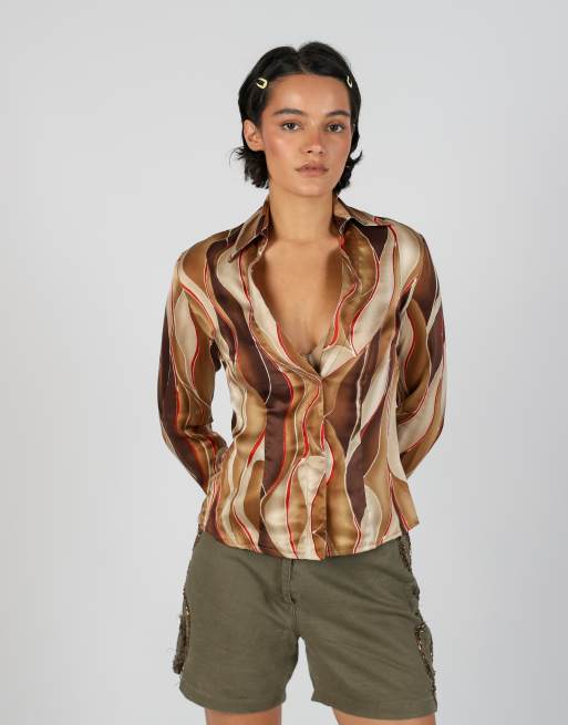 Vintage Made in Italy 8 blouse in tan, 3 of 4