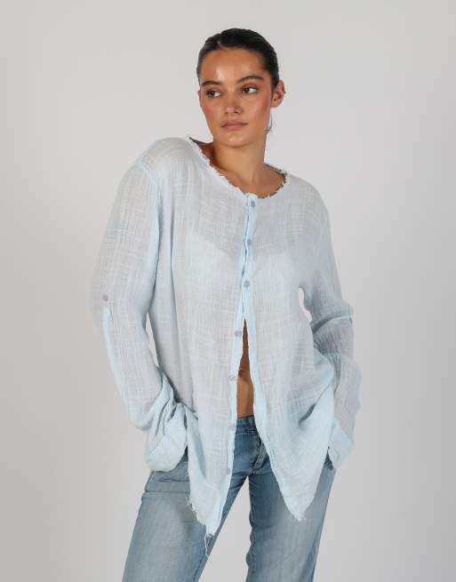Vintage Made in Italy L blouse in light blue, 1 of 4