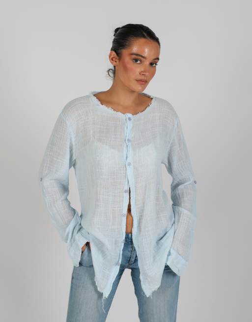 Vintage Made in Italy L blouse in light blue, 3 of 4