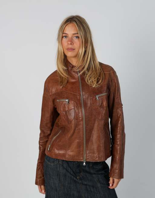 Vintage Made in Italy L leather jacket in brown, 1 of 4