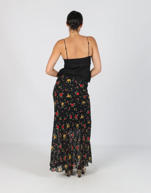 Vintage Made in Italy L woven maxi skirt in black, 3 of 4