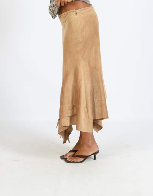 Vintage Made in Italy L woven midi skirt in tan, 2 of 4