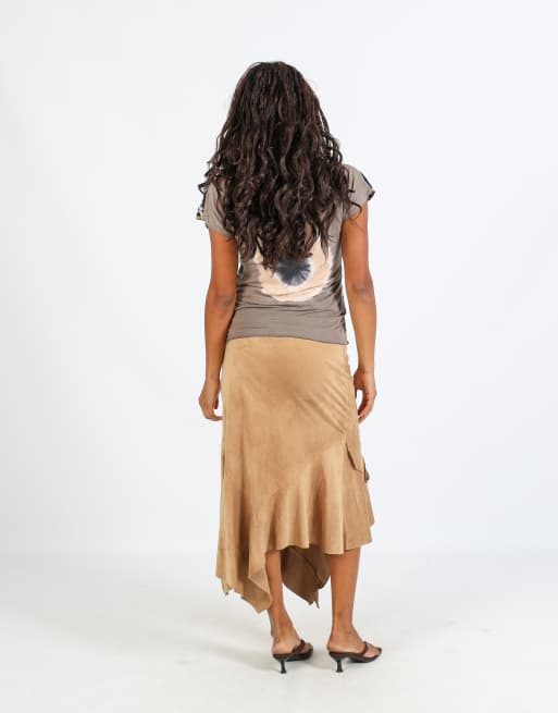 Vintage Made in Italy L woven midi skirt in tan, 3 of 4