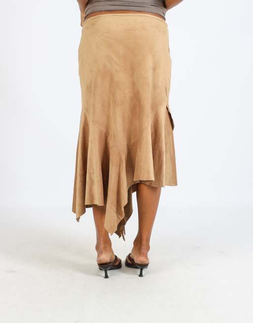 Vintage Made in Italy L woven midi skirt in tan, 4 of 4