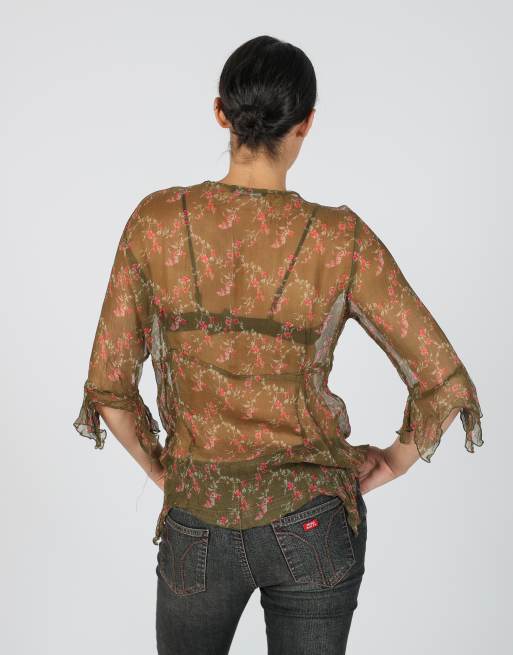 Vintage Made in Italy L woven top in khaki green, 2 of 4