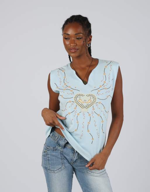 Vintage Made in Italy L woven top in light blue, 3 of 4
