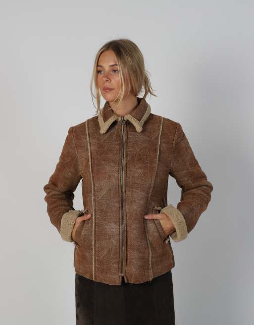 Vintage Made in Italy M aviator jacket in tan, 3 of 4