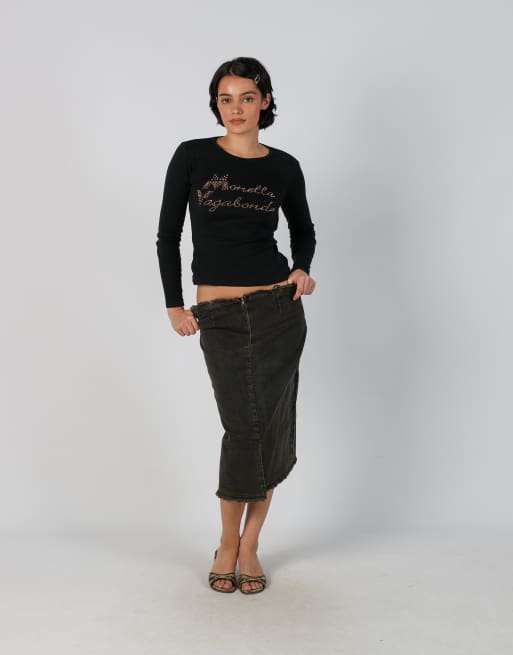 Vintage Made in Italy M denim maxi skirt in charcoal grey, 1 of 4