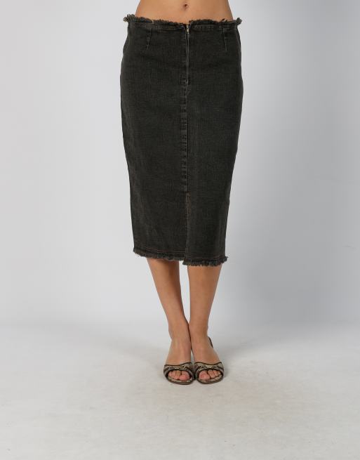 Vintage Made in Italy M denim maxi skirt in charcoal grey, 2 of 4