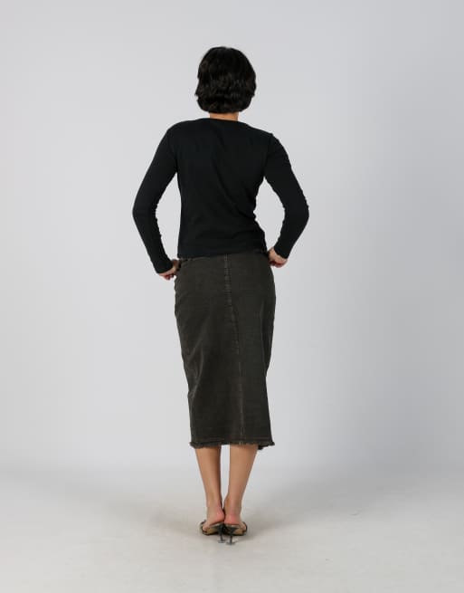Vintage Made in Italy M denim maxi skirt in charcoal grey, 3 of 4