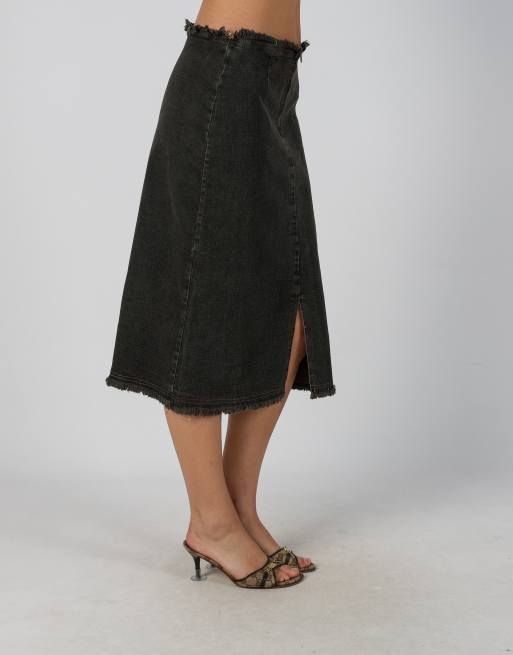 Vintage Made in Italy M denim maxi skirt in charcoal grey, 4 of 4
