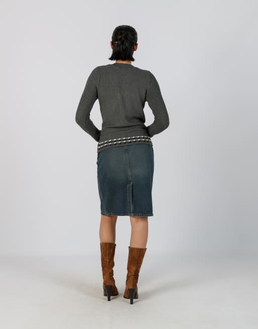 Vintage Made in Italy M denim midi skirt in blue, 3 of 4