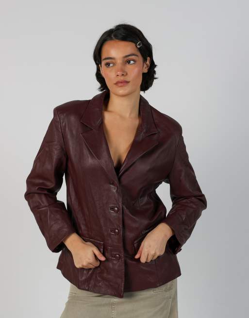 Vintage Made in Italy M leather jacket in burgundy red, 3 of 4