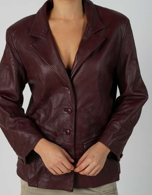 Vintage Made in Italy M leather jacket in burgundy red, 4 of 4