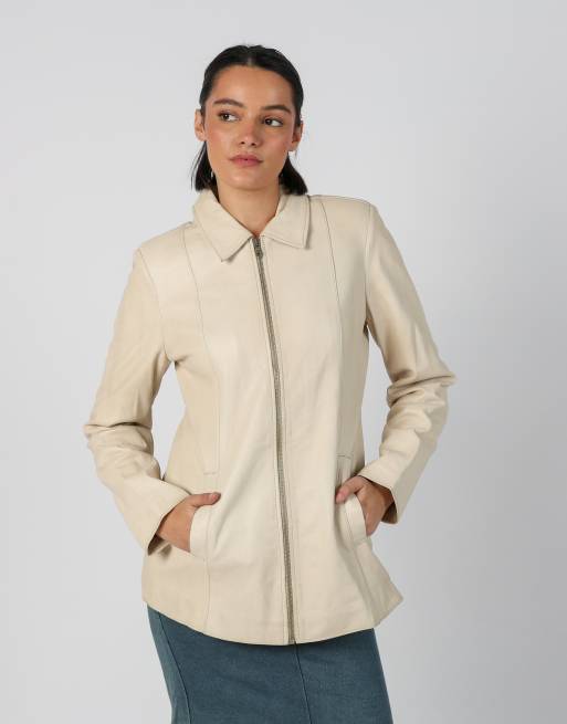Vintage Made in Italy M leather jacket in cream, 3 of 4