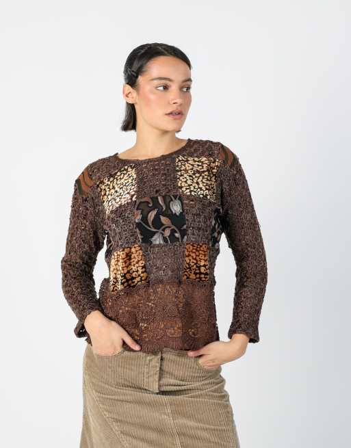 Vintage Made in Italy M long sleeve top in brown, 3 of 4