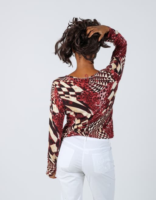 Vintage Made in Italy M long sleeve top in burgundy red, 2 of 4