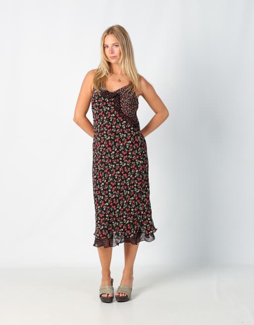 Vintage Made in Italy M printed woven midi dress in black