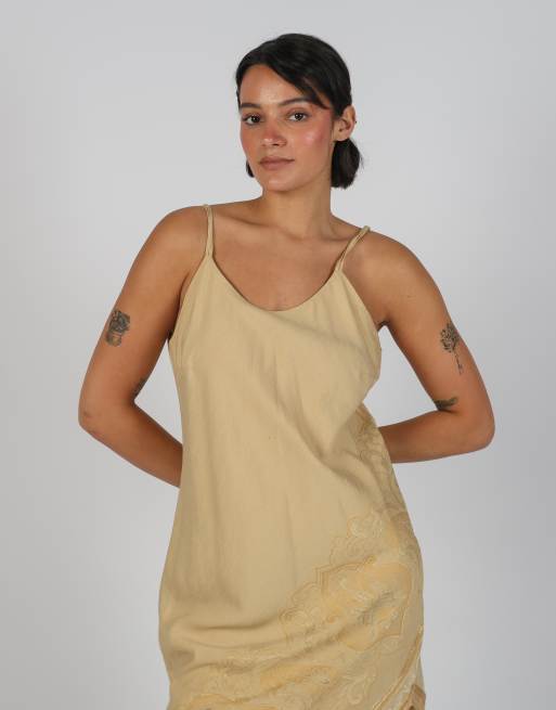 Vintage Made in Italy M woven maxi dress in beige, 4 of 4
