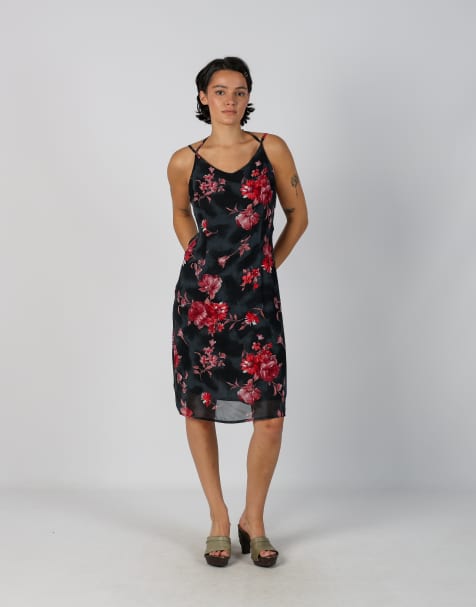 Vintage Made in Italy M woven midi dress in black - view 1