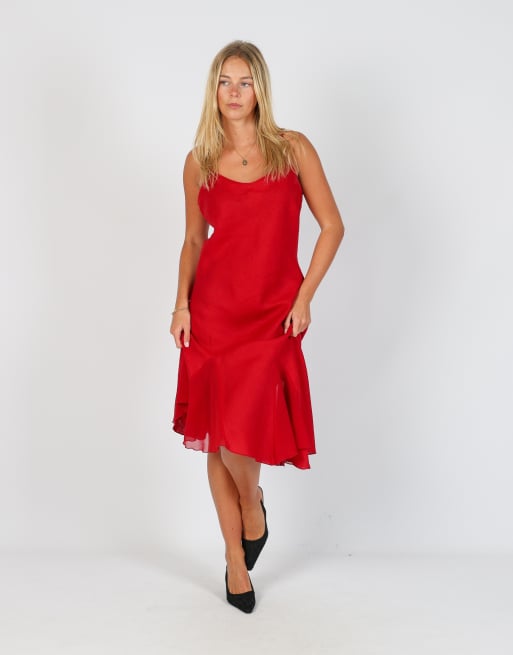 Vintage Made in Italy M woven midi dress in red