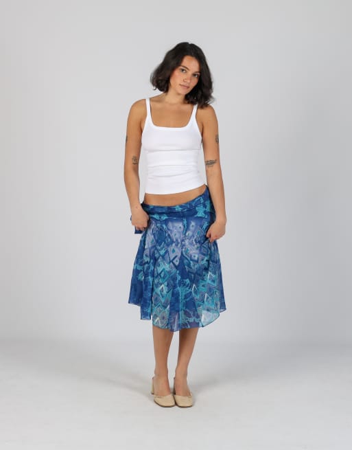 Vintage Made in Italy M woven midi skirt in blue