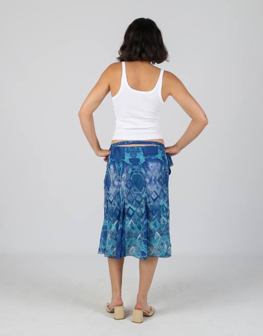 Vintage Made in Italy M woven midi skirt in blue, 3 of 4