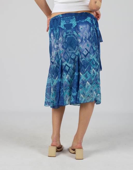 Vintage Made in Italy M woven midi skirt in blue, 4 of 4