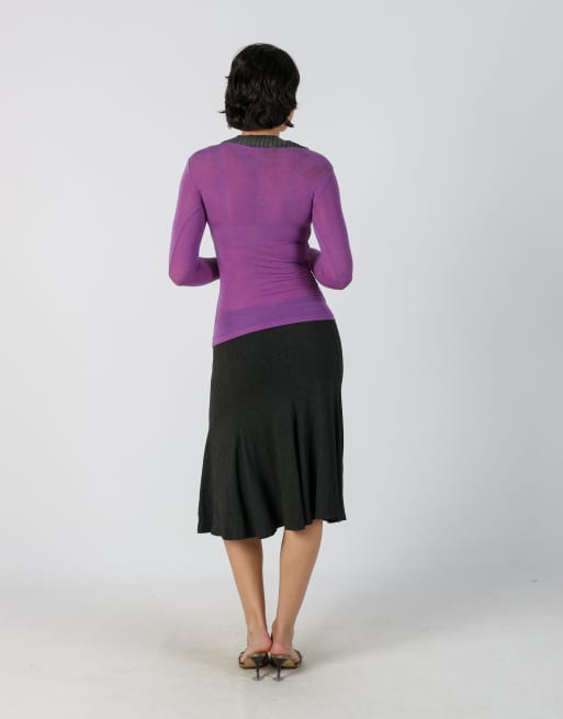 Vintage Made in Italy M woven midi skirt in charcoal grey, 3 of 4
