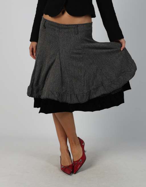 Vintage Made in Italy M woven midi skirt in charcoal grey, 2 of 4