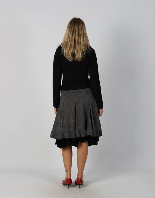 Vintage Made in Italy M woven midi skirt in charcoal grey, 3 of 4