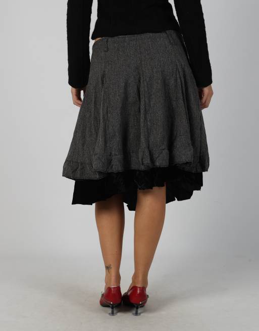 Vintage Made in Italy M woven midi skirt in charcoal grey, 4 of 4
