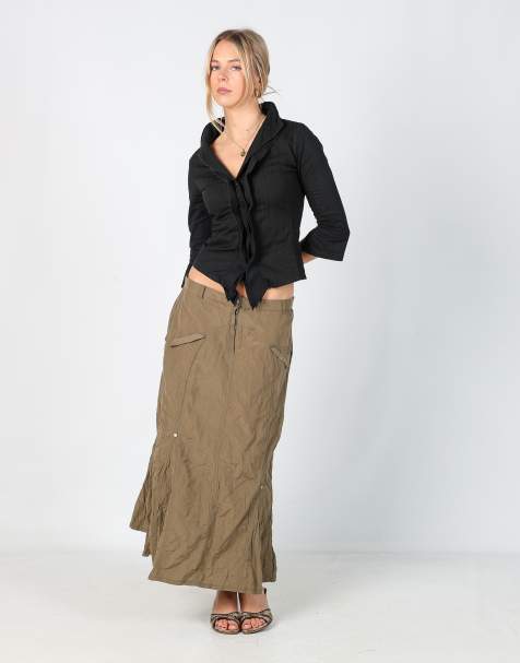 Vintage Made in Italy M woven midi skirt in dark green - view 1