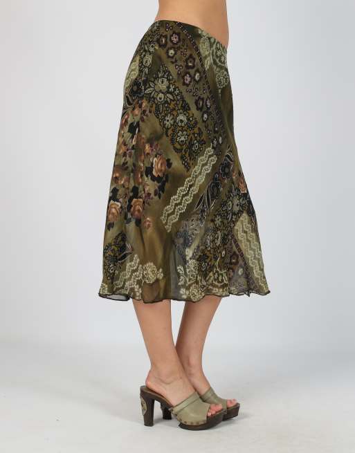 Vintage Made in Italy M woven midi skirt in khaki green, 2 of 4