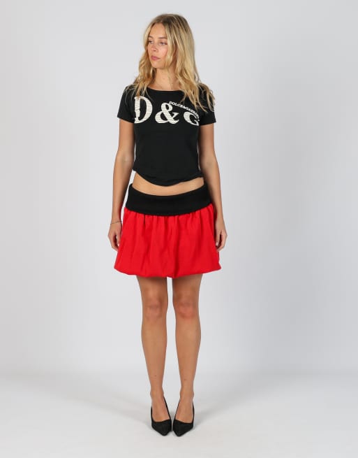 Vintage Made in Italy M woven mini skirt in red