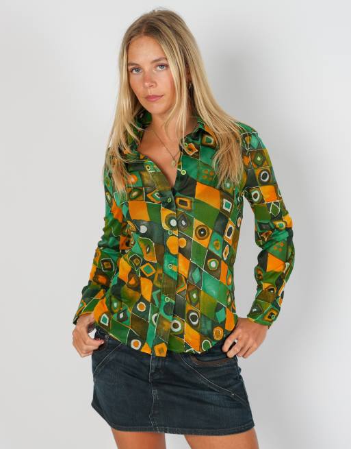 Vintage Made in Italy S blouse in dark green