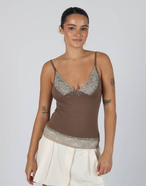 Vintage Made in Italy S cami in brown