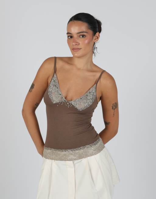 Vintage Made in Italy S cami in brown, 3 of 4