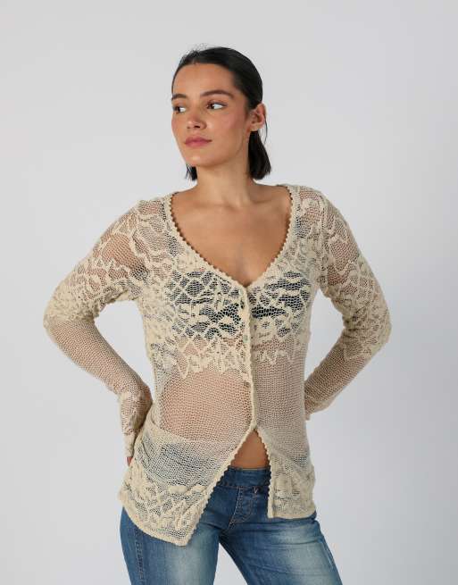 Vintage Made in Italy S cardigan in beige, 3 of 4