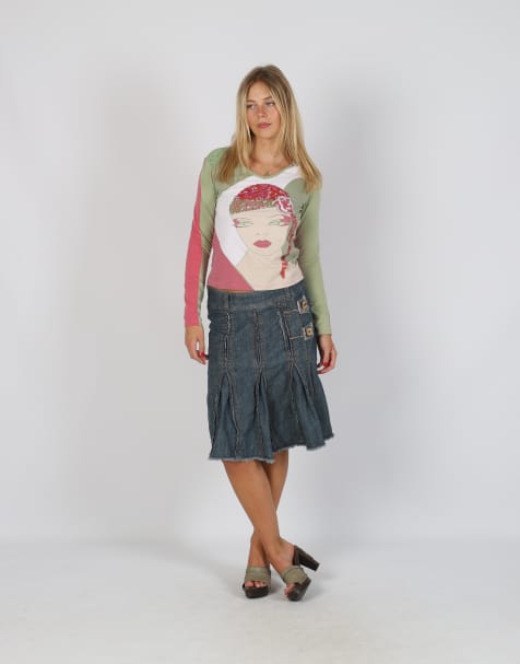 Vintage Made in Italy S denim midi skirt in blue - view 1