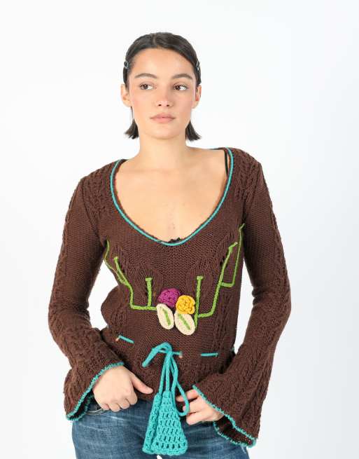 Vintage Made in Italy S knitted top in brown, 1 of 4